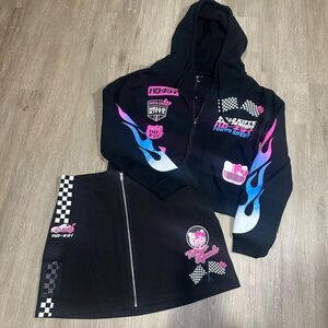 Hello Kitty Tokyo Speed Matching Set Hoodie + Mini Skirt Racer Y2K (see sizing)
